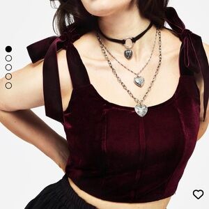 Disturbia Velvet Burgundy Crop Top with Bow Straps
